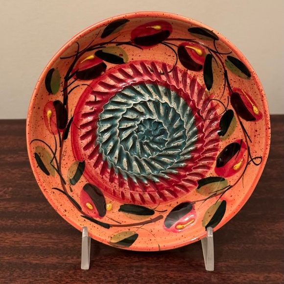 Gorgeous Hecho Amano Espana Ceramic Handpainted Garlic Grater 5” Colorful Plate - Picture 1 of 4